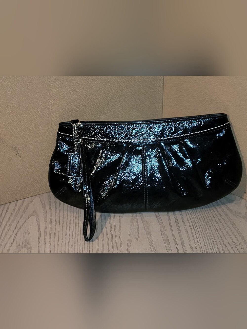 Coach Black Patent Leather Wristlet Clutch 6x12" Wide